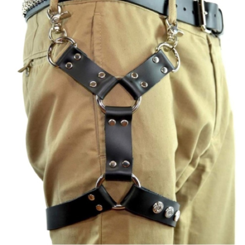 Mens Leather Garter Belt Punk Thigh Adjustable Harness Body Cage Hot Accessories